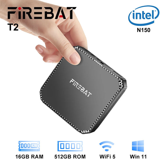 FIREBAT T2 MiniPC Intel N150 Dual Band WiFi5 BT4.2 16GB 512GB Windows 11 Desktop Gaming Computer Mini PC Gamer TechElect