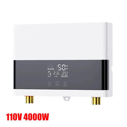 110V/220V Instant Water Heater Bathroom Kitchen Wall Mounted Electric Water Heater with Remote Control LCD Temperature Display Techelectronicx