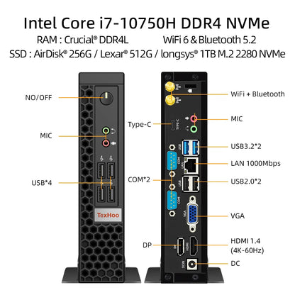 TexHoo Mini PC Gaming Computer Intel Core i5 13500H AMD R7 5800H Processor ITX Windows 11 Pro 10 System Unit DDR4 NVMe WiFi Techelectronicx