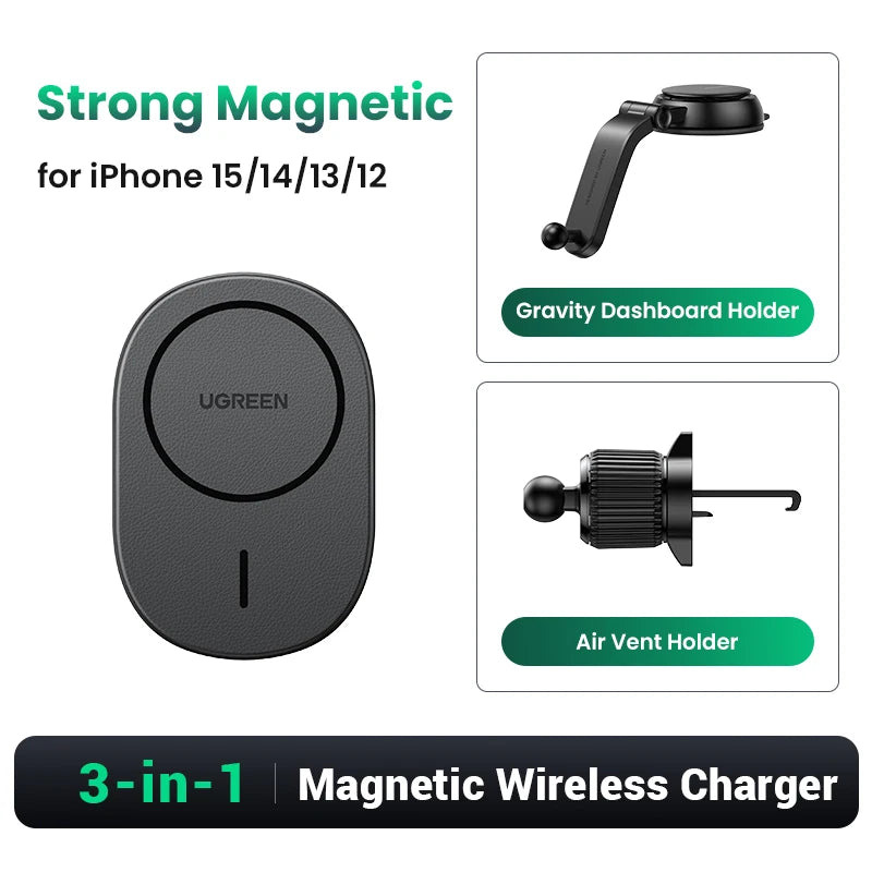 【Ship from Saudi Arabia】UGREEN Magnetic Car Phone Holder Stand 7.5W Wireless Charger For iPhone 16 15 14 13 12 Pro Max Charging - TechElect