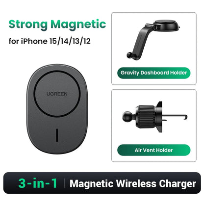 【Ship from Saudi Arabia】UGREEN Magnetic Car Phone Holder Stand 7.5W Wireless Charger For iPhone 16 15 14 13 12 Pro Max Charging - TechElect