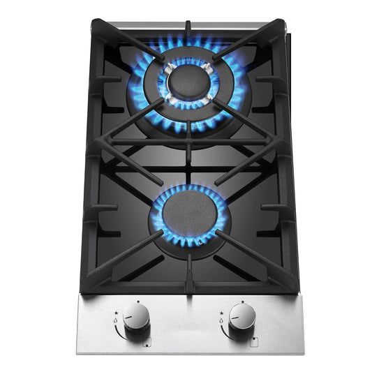 12 Inch 2-Burner Dual Fuel LPG/NG Gas Stove | Built-in for RV Outdoor & Apartment | Thermocouple Protection Tempered Black Glass Techelectronicx