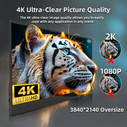 ZSUS 3840*2160 13-inch 4K Portable Monitor 60HZ For Laptop XBox PS4 / 5 Switch TV Box Cell Phone PC Extension Mobile Techelectronicx