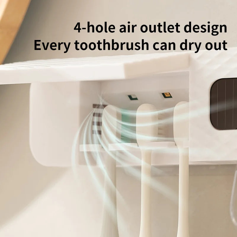1 smart toothbrush rack wall mounted 3-slot toothbrush intelligent drying rack, toothpaste dispenser, household daily necessitie Techelectronicx