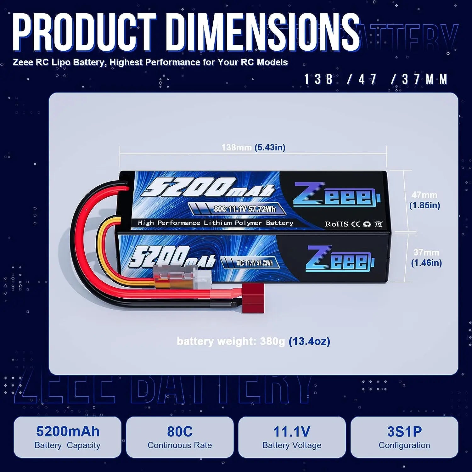 1/2pcs Zeee 3S 5200mAh Lipo Battery 11.1V 80C with T/XT60/EC3/5 Plug Hardcase for RC Car Buggy Truck FPV Drone RC Model Parts Techelectronicx