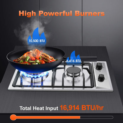 12 Inch 2-Burner Dual Fuel NG/LPG Gas Stove | Built-in for RV, Camping & Kitchen | Thermocouple Protection | Stainless Steel Techelectronicx