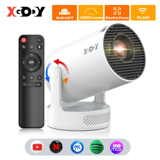 XGODY 4K HY300 Pro+ Projector Built-in 5W Speaker 1280*720P Android 11 12000 Lumens Wifi6 BT5.4 Portable Outdoor Projector Techelectronicx