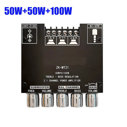 ZK-MT21 2*50W+100W Bluetooth 5.0 Power Subwoofer Amplifier Board 2.1 Channel Class D Home Theater Audio Stereo Equalizer Amp Techelectronicx