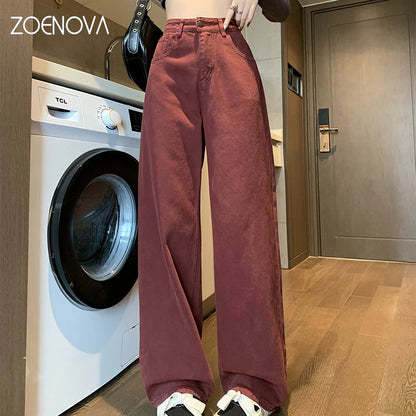 ZOENOVA Women's Streetwear Casual Baggy Jeans Korean Version Spring Fashion High Waist Wide Leg Pants Lady Work Denim Trousers Techtronicx