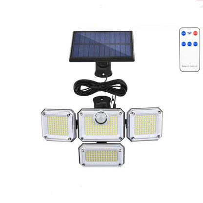 1 PACK Outdoor Motion Sensor Lamp, 4-Head Solar Power Light, 122 LED Solar Light, Flood Lights ,3000 Lumens,270° Lighting  Range Techelectronicx