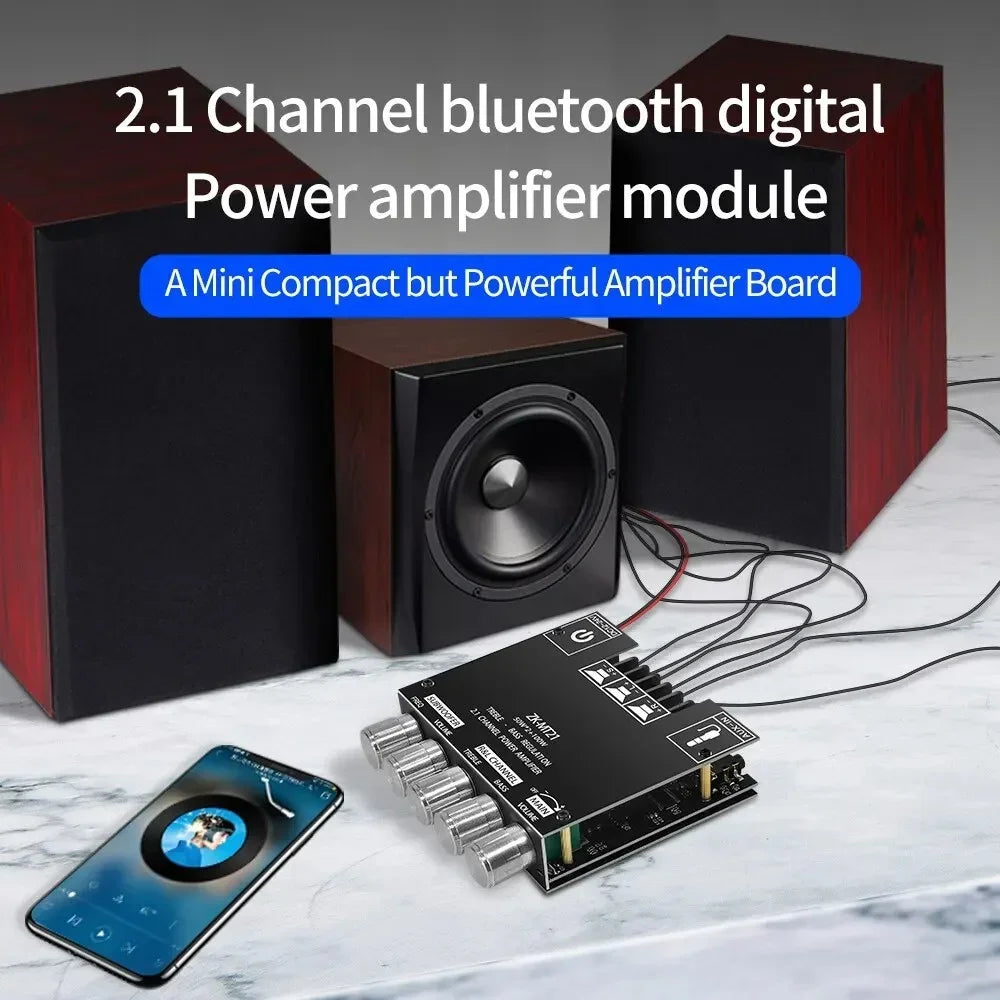 ZK-MT21 100W+2*50W 2.1 Channel Digital Audio Power Amplifier Module Subwoofer AUX Blue tooth 12/24V Stereo Amp HiFi for Speaker Techelectronicx