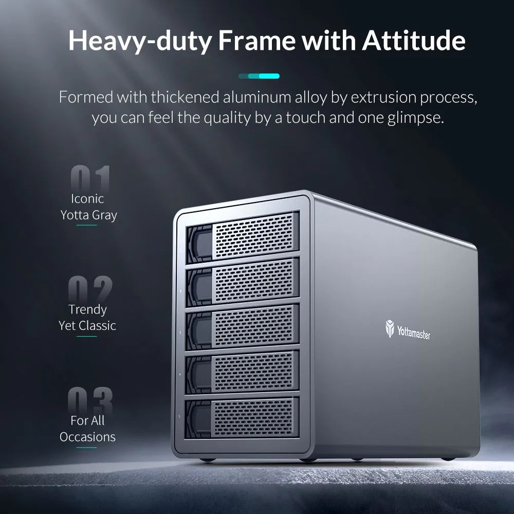 [FS5C3] Yottamaster 10Gbps 5-slot USB C HDD Enclosure Daisy-chained Type C External HDD Enclosure Support 2.5"/3.5" SATA HDD SSD TechElect