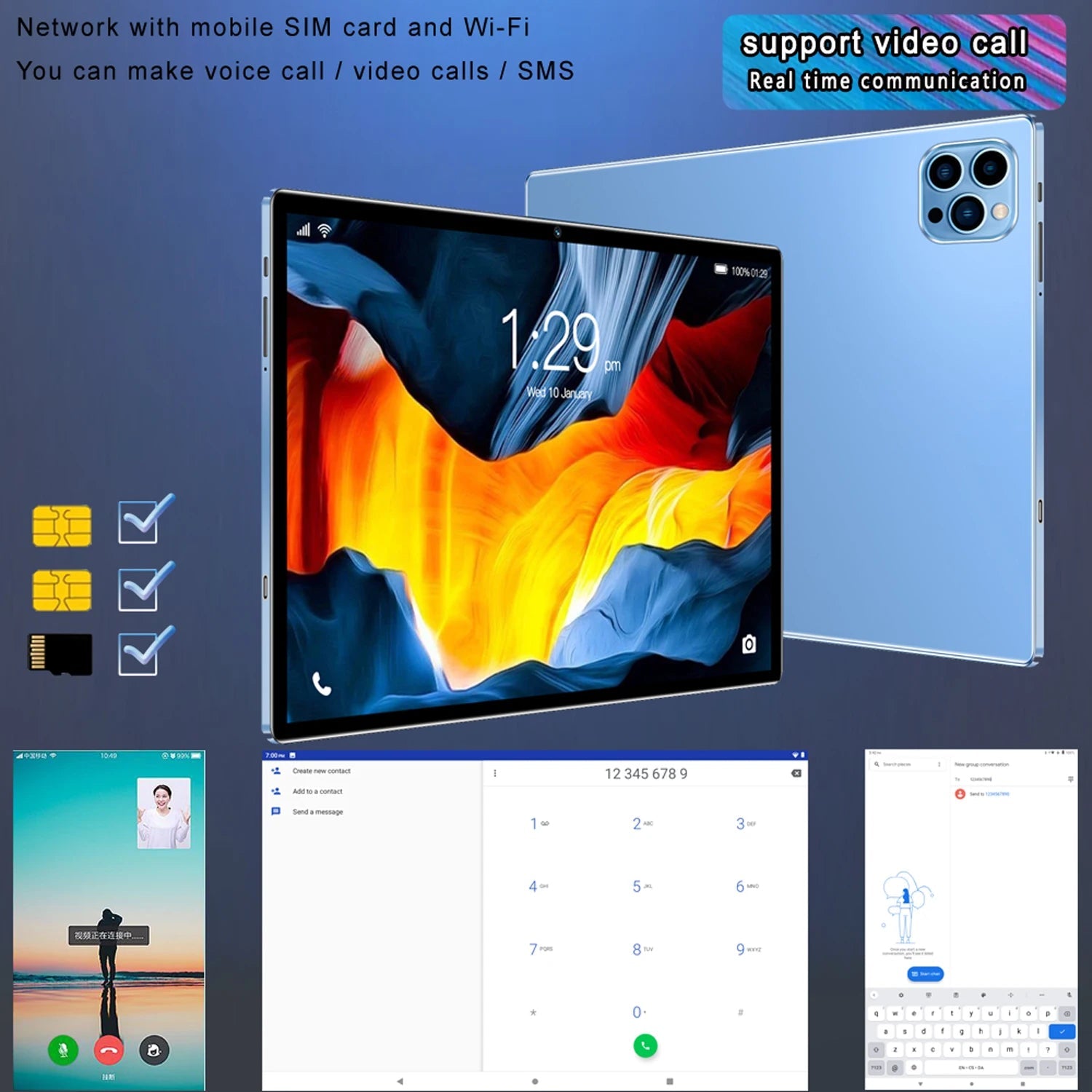 10.1 Inch Android 13 Tablet with Octa Core 4GB RAM 64GB ROM Dual SIM 3G Call WiFi Bluetooth Google Play - New Model Techelectronicx