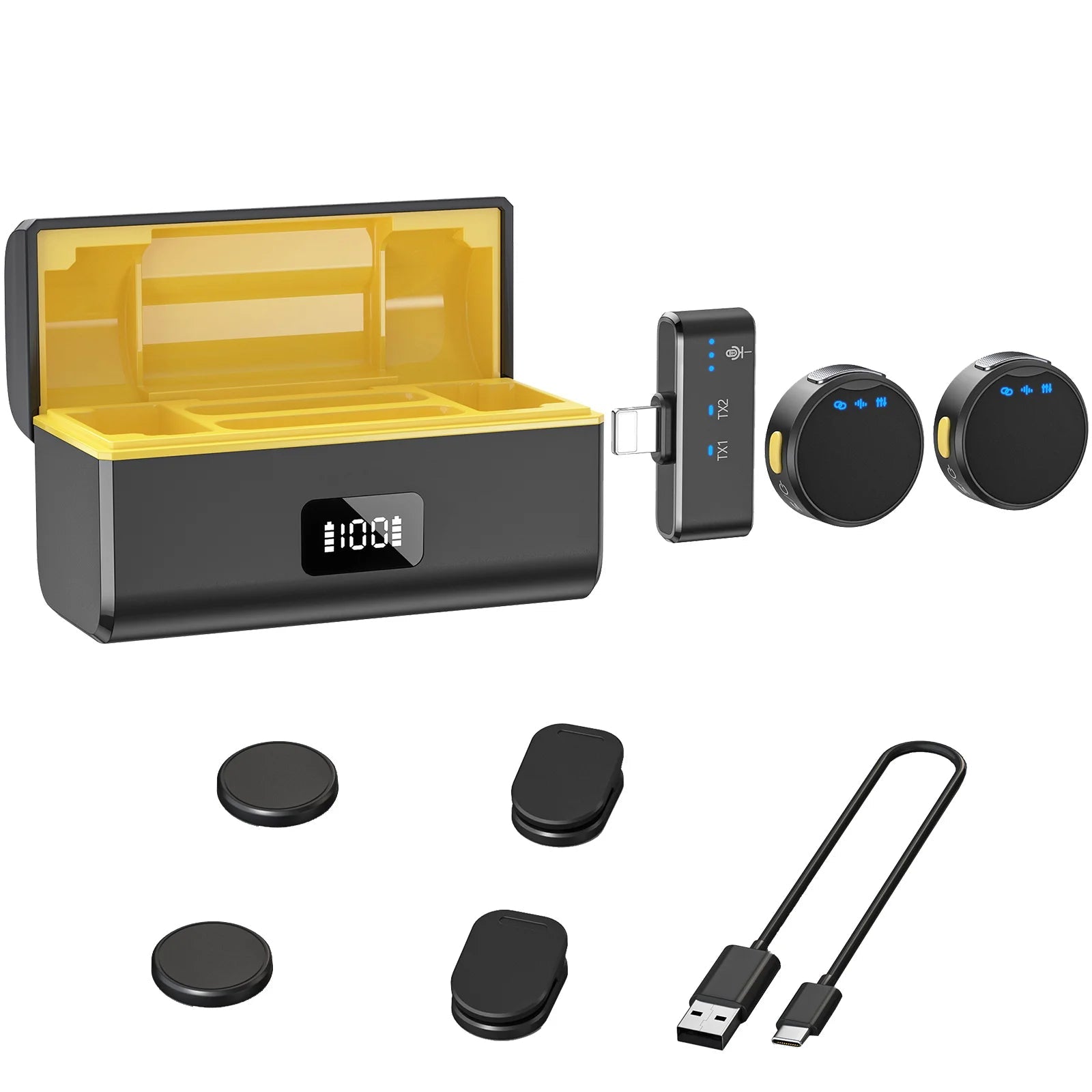 100M Wireless Microphone for Phone Professional Magnetic Lavalier Microphone with Charging Box Noise Reduction for Recording Techtronicx