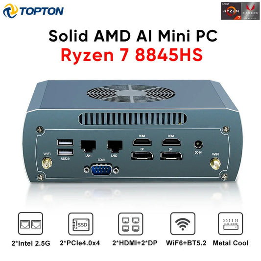 Topton Solid FU03 Mini PC AMD Ryzen 7 8845HS 2*Intel 2.5G LAN 2*DDR5 2*NVMe Windows 11 Firewall PC Gaming Computer 4x8K WiFi6 Techelectronicx