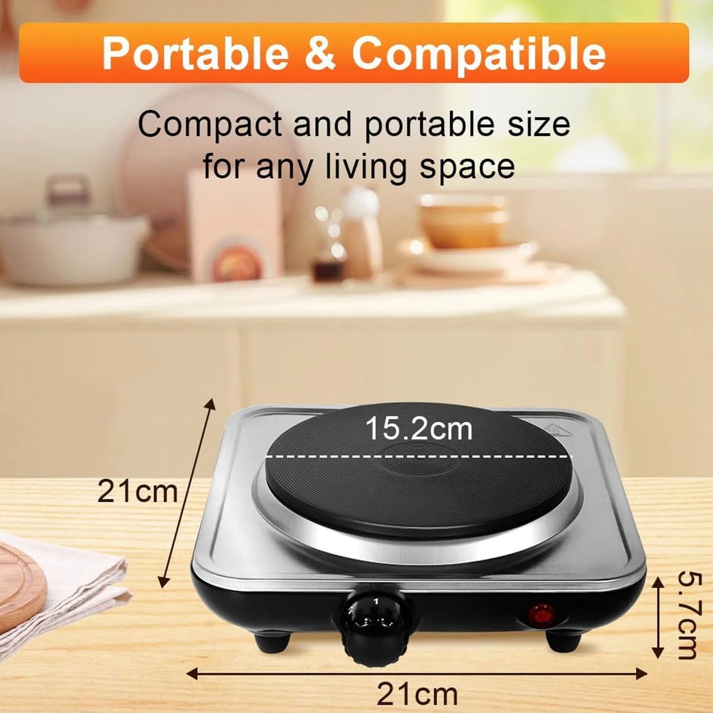 1000W Electric Countertop Single Burner 5 Level Temperature Control Hot Plate for Cooking Stainless Steel Base 220V Techelectronicx