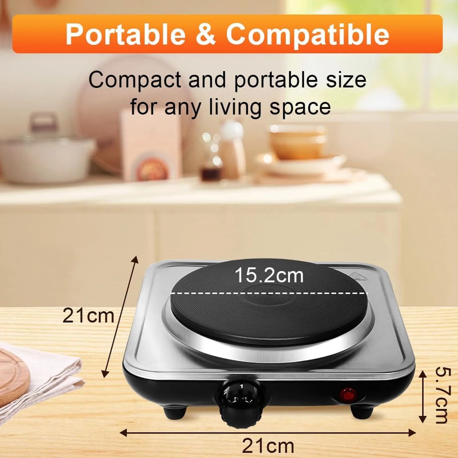 1000W Electric Countertop Single Burner 5 Level Temperature Control Hot Plate for Cooking Stainless Steel Base 220V Techelectronicx