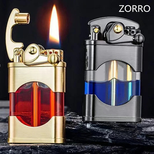 ZORRO Creative Rocker Kerosene Lighter Metal Visible Transparent Oil Bin Old Style Grinding Wheel Smoking Accessories Gadgets Techelectronicx