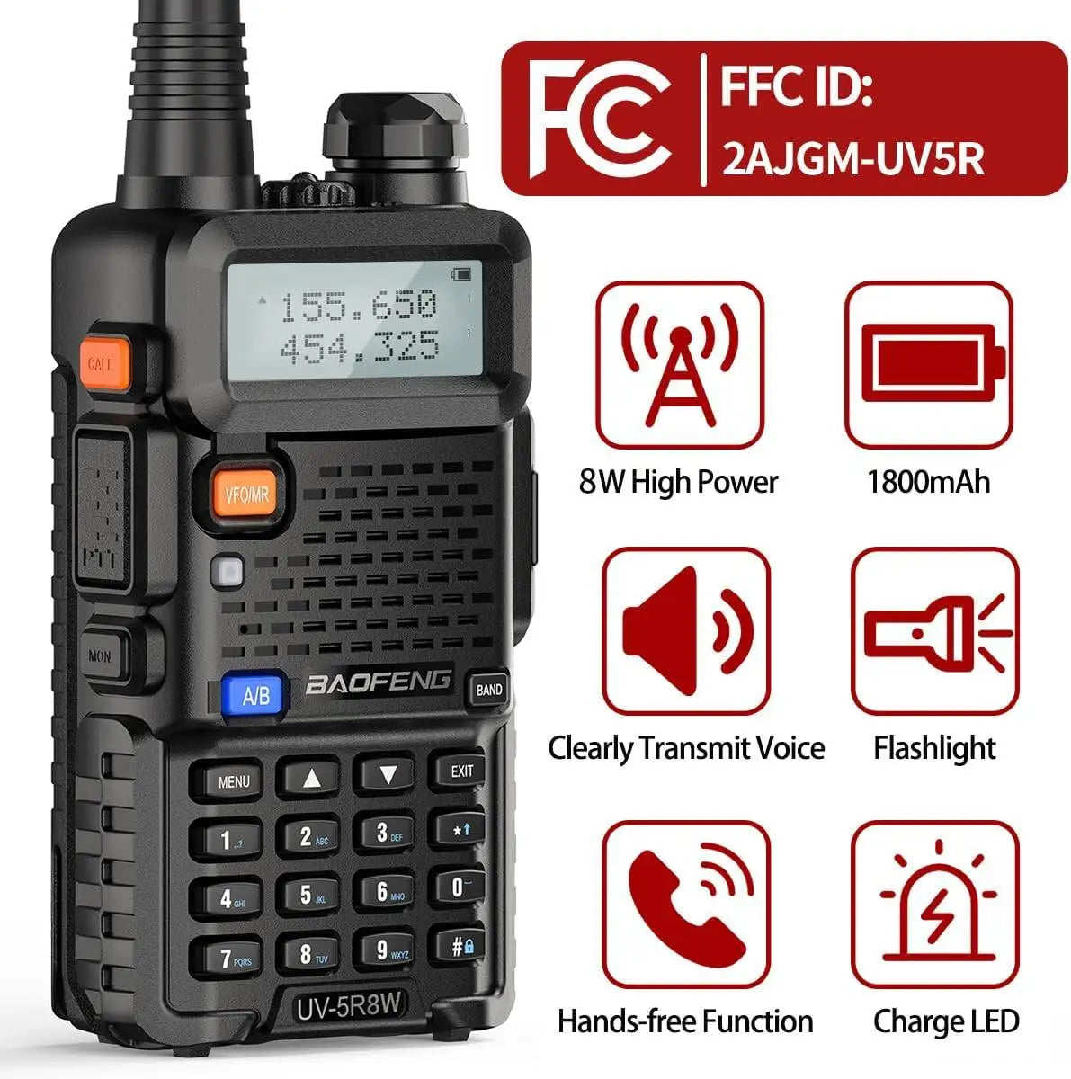 1/2/4 PCS Baofeng UV 5R 8W Walkie Talkie Dual Band VHF UHF Portable FM Amateur 1800mAh UV5R Two way Radio Ham Radio For Climb Techelectronicx