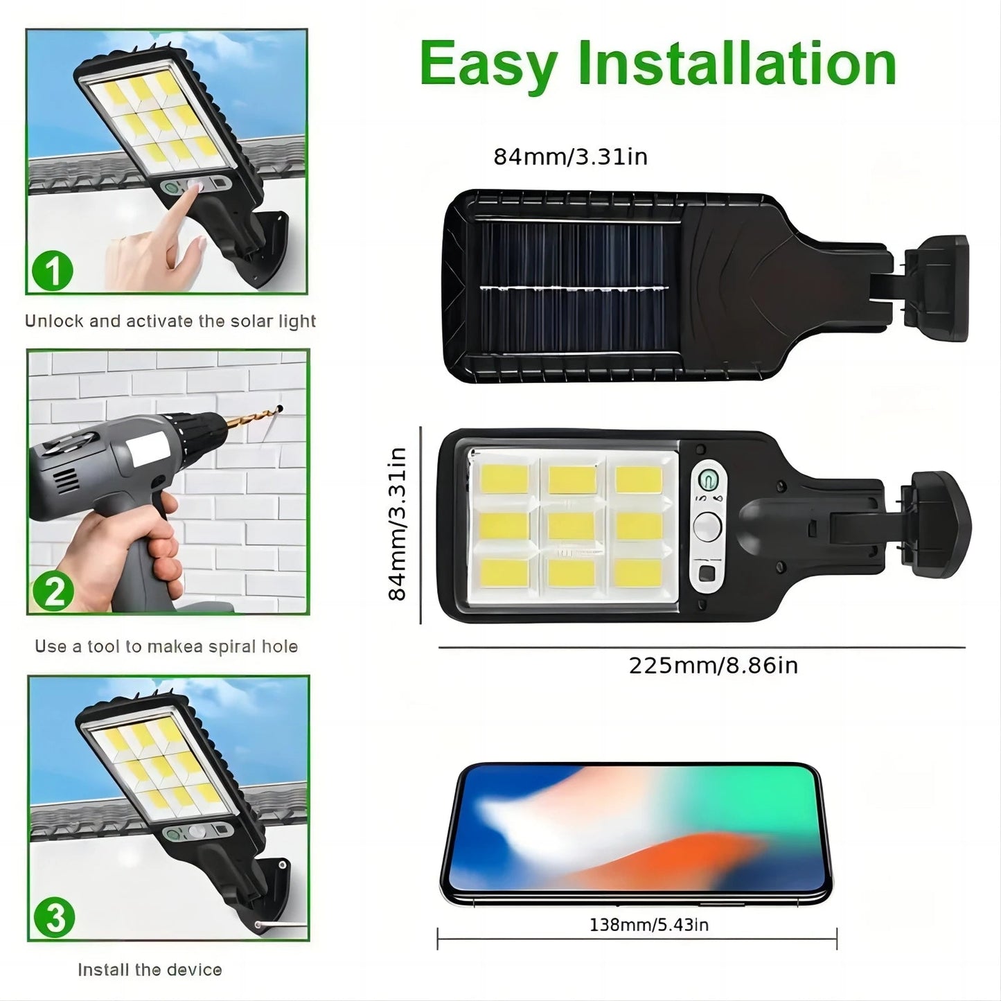 1/2/4-Pack Solar Street Lights, 108 COB LED Outdoor Wall Lights with Remote Control and Motion Sensor, Adjustable 3 Modes, Suita Techelectronicx