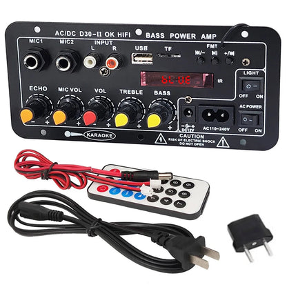 110V 220V 12V Digital Bluetooth Amplifier Board Subwoofer Dual Microphone Karaoke Amp Speaker Home Theater DIY 30W Techelectronicx