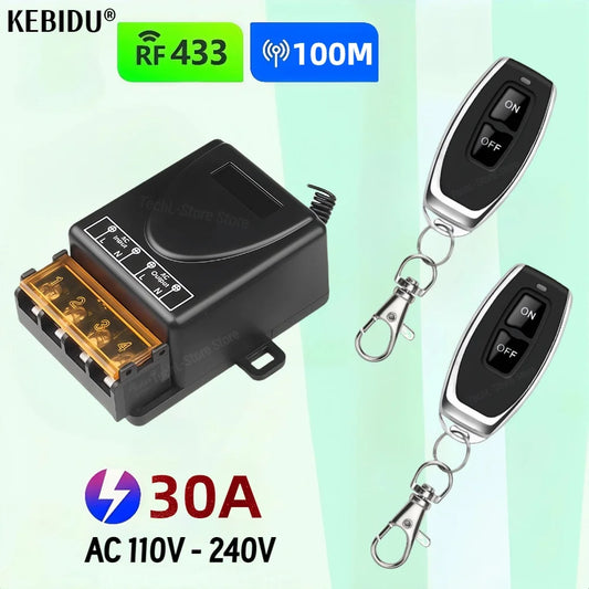 AC 220V 30A 1CH 433Mhz Wireless Remote Control Switch RF Relay Receiver + On/Off Transmitter For Electric Appliance Lamp TechElect