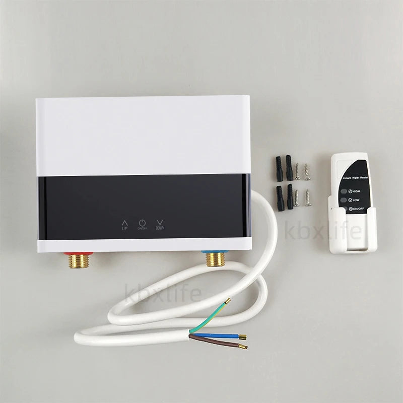 110V/220V Instant Water Heater Bathroom Kitchen Wall Mounted Electric Water Heater with Remote Control LCD Temperature Display Techelectronicx