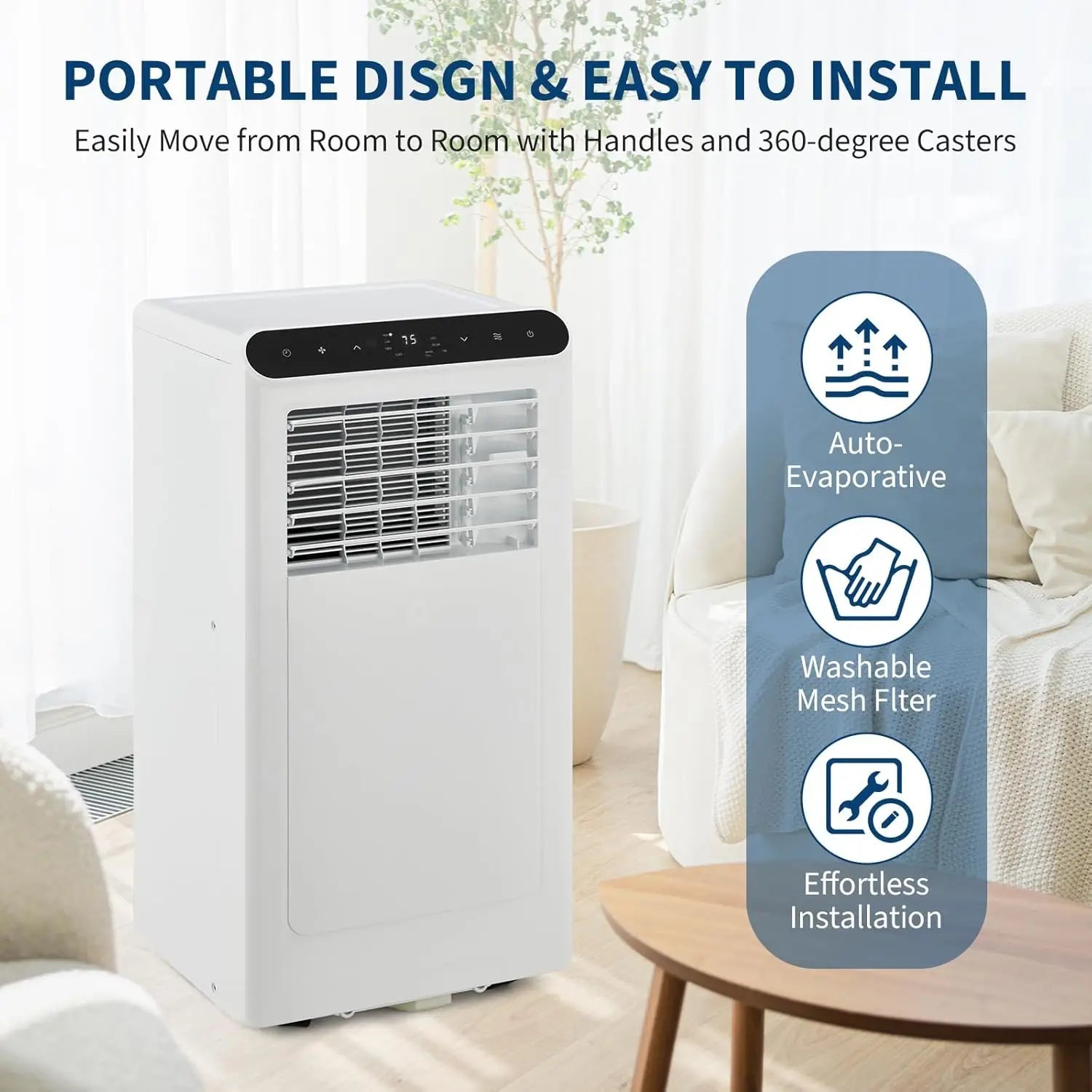 10,000 BTUs Portable Air Conditioners, Portable AC for Room Up to 450 Sq.Ft, 3-IN-1 Quiet AC Unit with Fan & Dehumidifier Techelectronicx