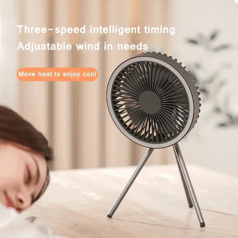 10000mAh Portable Fan Home Outdoor Camping Fan LED Lighting Tripod Stand Desktop with Power Bank Wireless Ceiling Electric Fan Techelectronicx