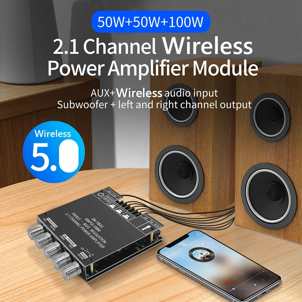 ZK-TB21 2 in 1 Power Amplifier Board with Bluetooth 5.0 2.1 Channel Mini Audio Amplifier Module with Filter and Protection Techelectronicx