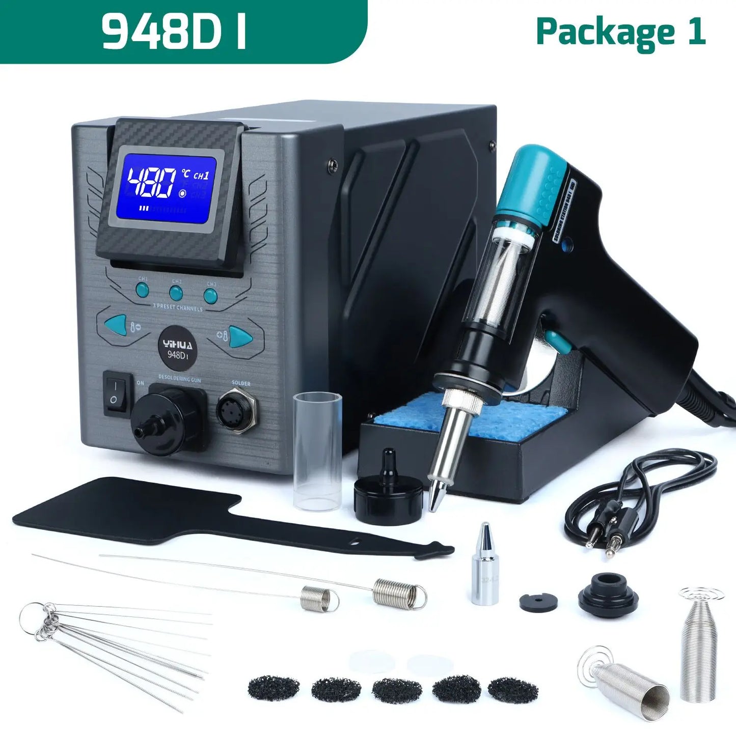 YIHUA 948D-I 110W Desoldering Station vacuum pump Suction Tin Gun Hot Air Gun welding sucker LCD Electric Soldering Iron Station TechElect