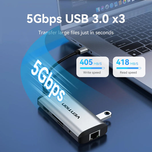 Vention USB C HUB Type C to USB 3.0 Dock Station USB C HDMI RJ45 4K for MacBook Pro Air Accessories Type C 3.1 Splitter USB HUB TechElect
