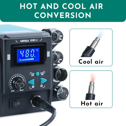 YIHUA 959D-II 700W Rework Station with Easy Plug-pull Nozzles Hot Air Gun Welding Station Digital Temperature Calibration TechElect