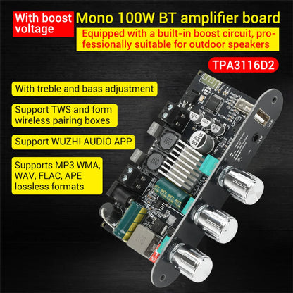 ZK-1001U DC 9-24V Single 100W BT Amplifier Board Module Supports APP Amplifier Chip TPA3116D2 Female Socket 5.5 * 2.1 Interface Techelectronicx