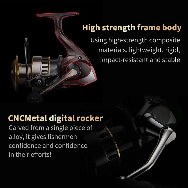 1 Piece Two-Hand Rotating Fishing Reel, He1000-7000 Series, 5.2:1 Gear Ratio, 22.05lb Extraction, Smooth and Sensitive Aluminum Alloy Body, Pa Nylon, Left/Right Hands Can Be Changed, Suitable for Freshwater and Saltwater Techelectronicx