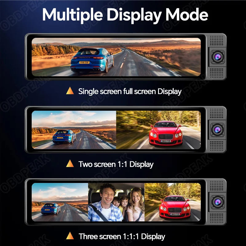 11.26 Inch 3 Camera Recording Android Auto Carplay Wireless Connection 2.5K Recording Wifi Mirror Car DVRs Touch Screen Car Dash Techelectronicx