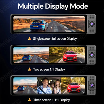 11.26 Inch 3 Camera Recording Android Auto Carplay Wireless Connection 2.5K Recording Wifi Mirror Car DVRs Touch Screen Car Dash Techelectronicx