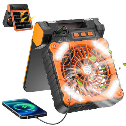 10000mAh Solar Powered Portable Camping LED Lantern With Fan 4 Speeds Powerful Wind Rechargeable Battery Operated 90° Folding Techelectronicx