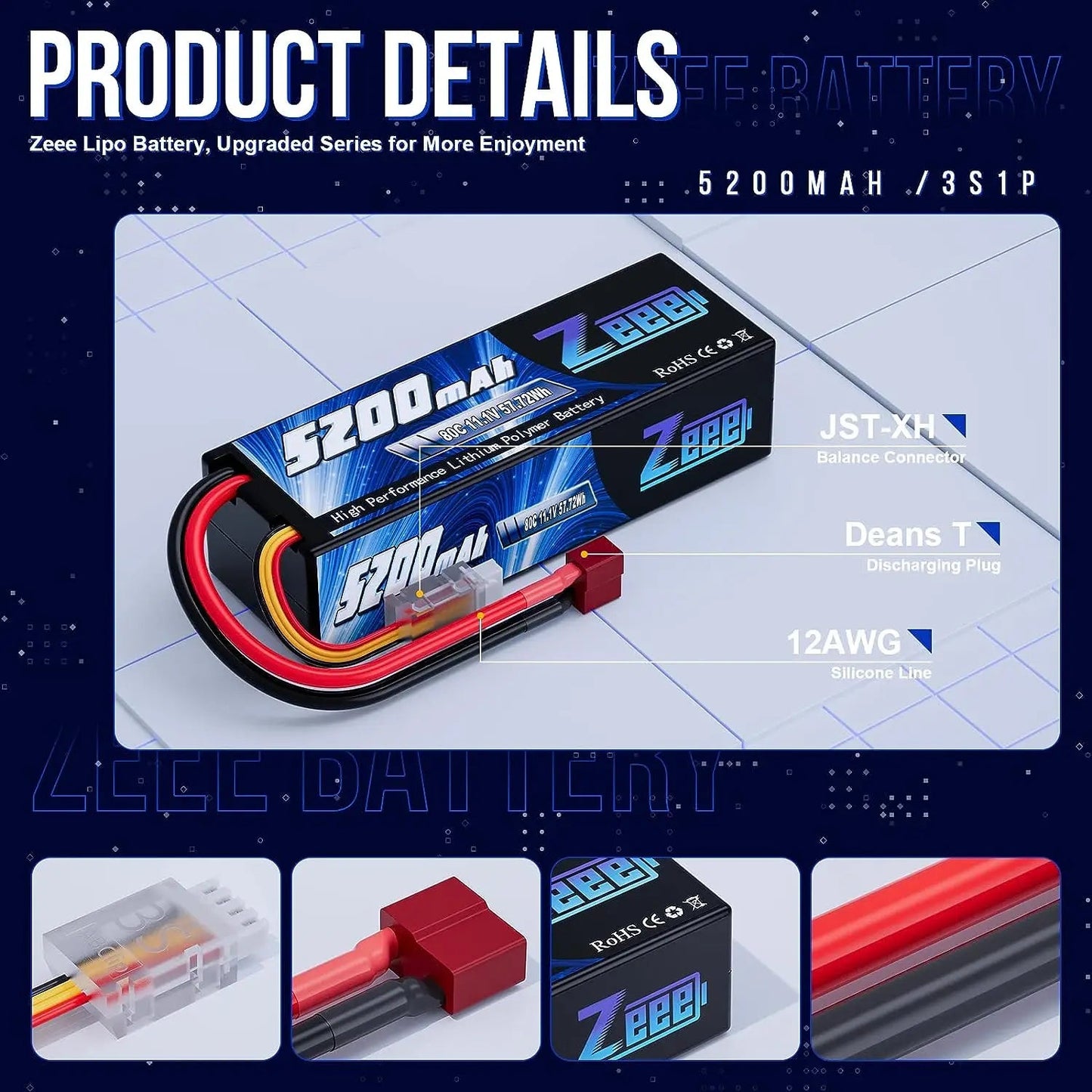 1/2pcs Zeee 3S 5200mAh Lipo Battery 11.1V 80C with T/XT60/EC3/5 Plug Hardcase for RC Car Buggy Truck FPV Drone RC Model Parts Techelectronicx