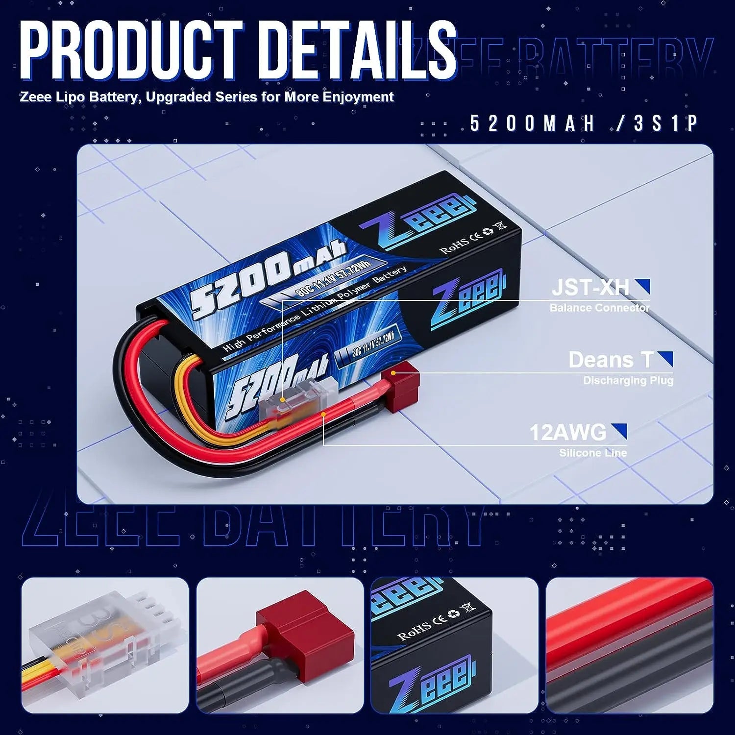 1/2pcs Zeee 3S 5200mAh Lipo Battery 11.1V 80C with T/XT60/EC3/5 Plug Hardcase for RC Car Buggy Truck FPV Drone RC Model Parts Techelectronicx