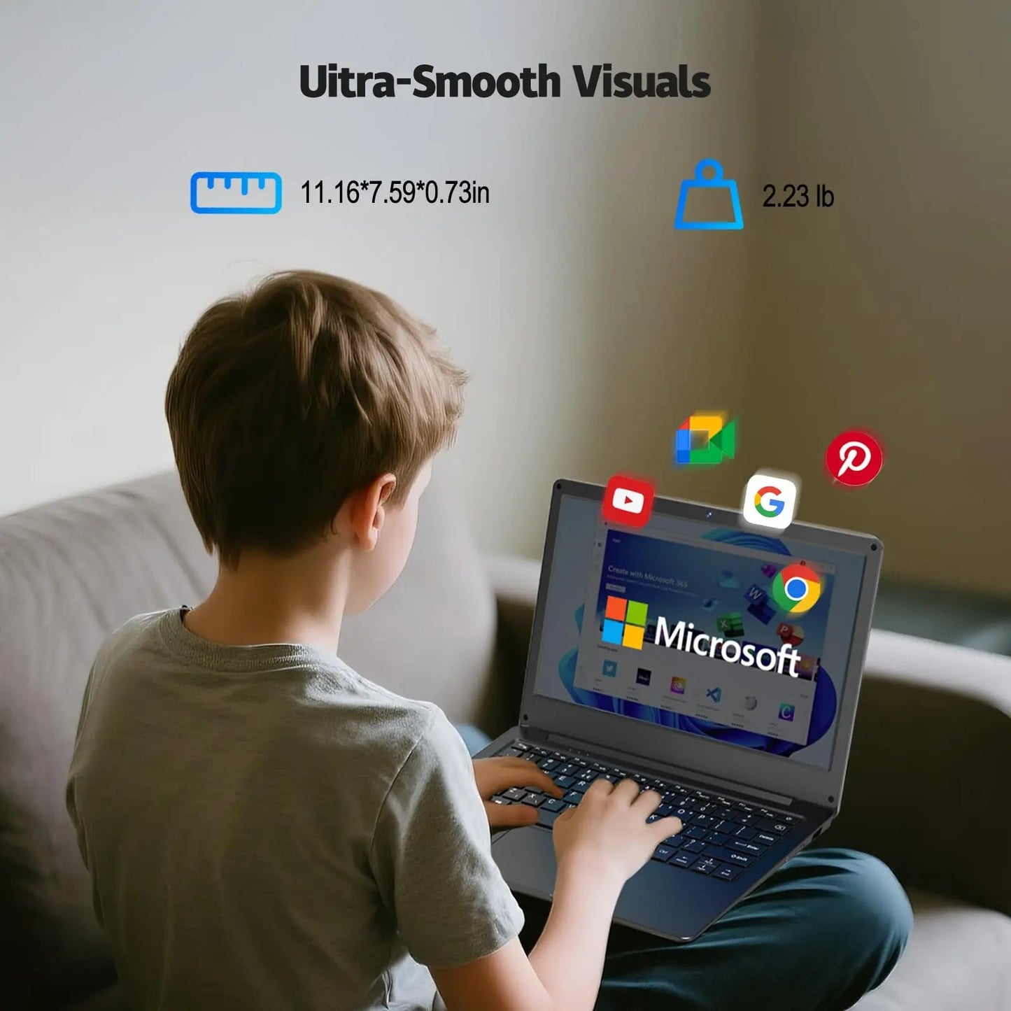 11.6 Inch Laptop, OS 11 Pro System Laptops, Slim and Lightweight Notebook HD Display, Russian- English Keyboard,Type_C 4000mAh Techelectronicx