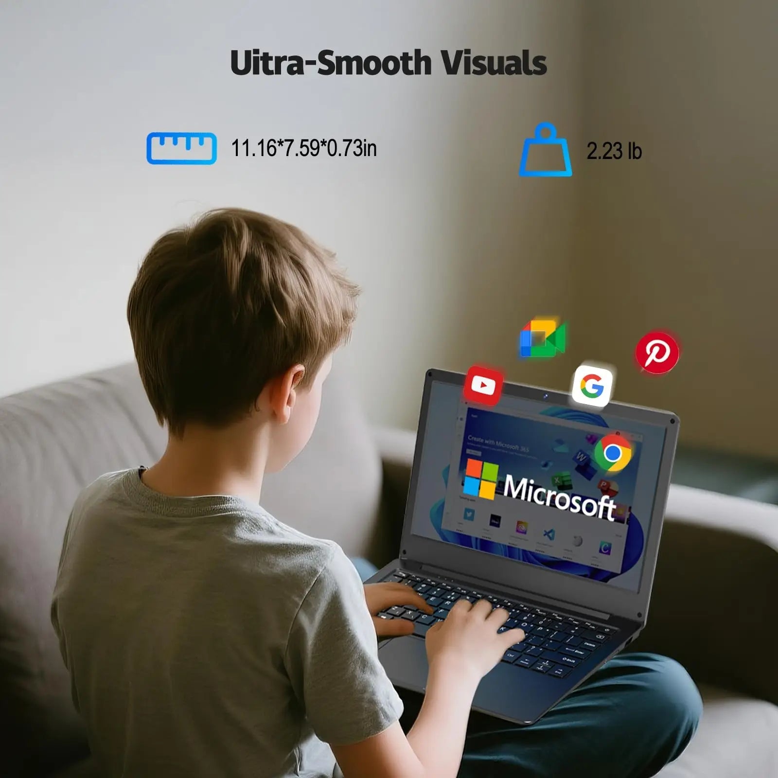 11.6 Inch Laptop, OS 11 Pro System Laptops, Slim and Lightweight Notebook HD Display, Russian- English Keyboard,Type_C 4000mAh Techelectronicx