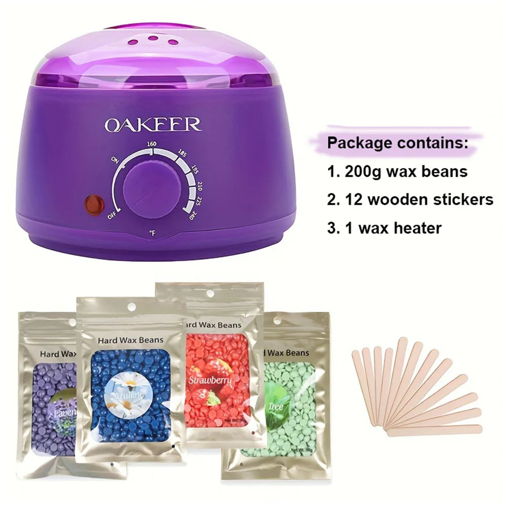 [EU Plug] 200ml Purple Wax Melting Machine + 200g Wax Beans Set, Wax Heating, Wax Hair Removal And Wax Therapy Machine TechElect