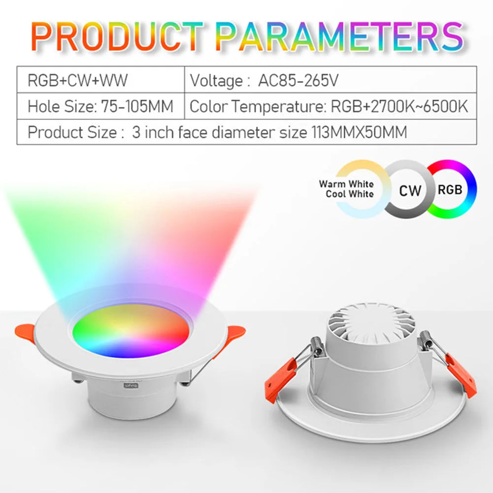 1-10PCS LED Downlight Bluetooth TUYA 110/220V Dimmable Spot Light Recessed Round Light Spot Bluetooth Lamp For Alexa Google Home Techelectronicx