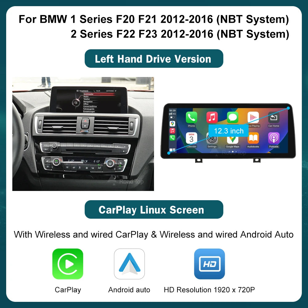 10.25'12.3' Wireless CarPlay Android Auto Multimedia Display Screen For BMW 1 2 3 4 Series F20 F21 F22 F30 F31 F32 F33 Techelectronicx