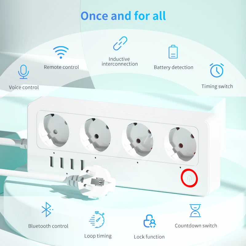 10A/16A Power Strip Tuya Smart Plug Power Strip Extension Cord Smart Home EU Socket Work with Alexa Techelectronicx