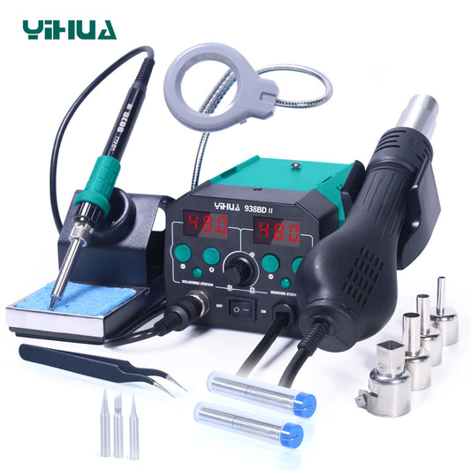 YIHUA 938BD-II 740W Hot Air Gun BGA Rework Station SMD Soldering Iron Desoldering Station LED Lamp Digtal Display Welding Tool TechElect