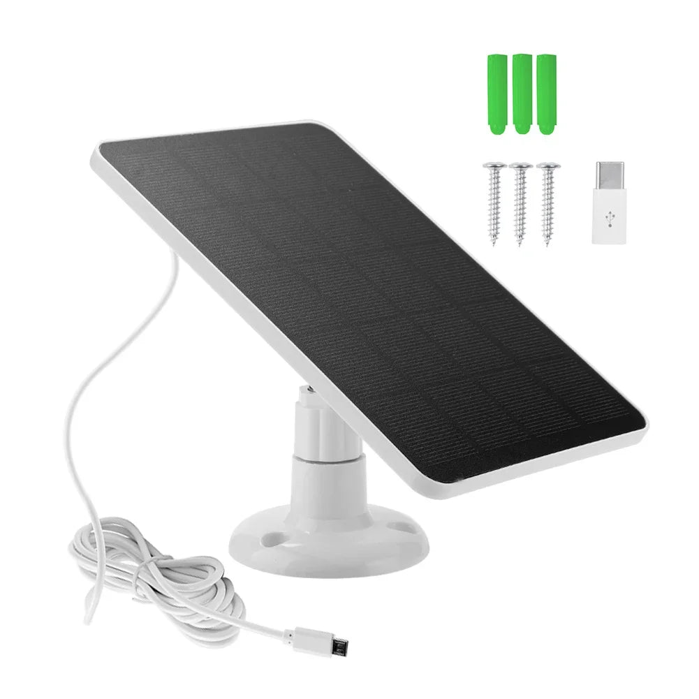 10W 5V Solar Panel Micro USB & USB-C Port Solar Charging Panel 9.8 Ft Charging Cable for Security Camera for Eufycam 3C/2C/2 Pro TechElect