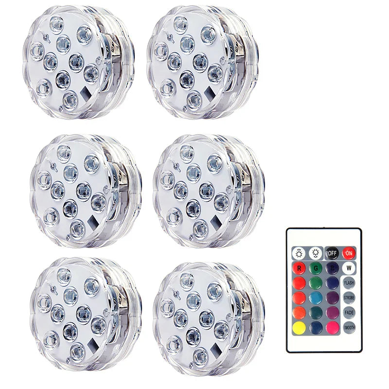 10leds RGB Led Submersible Light Underwater Night Lamp Battery Operated Garden Swimming Pool Light for Wedding Party Vase Bowl Techelectronicx