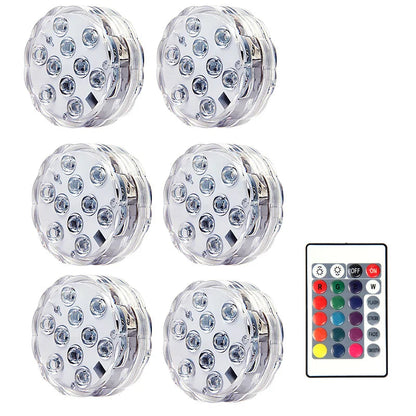 10leds RGB Led Submersible Light Underwater Night Lamp Battery Operated Garden Swimming Pool Light for Wedding Party Vase Bowl Techelectronicx
